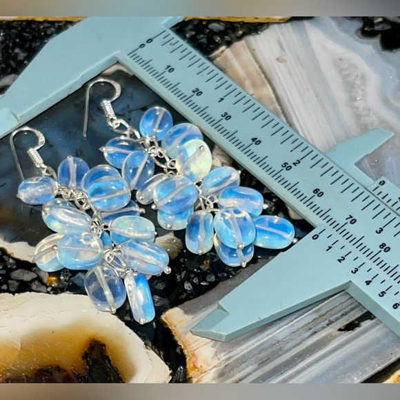 Milky Iridescent Opalite Earrings 2 1/2” - Picture 16 of 17